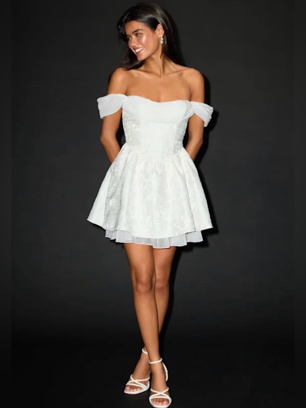 White Jacquard Off-the-Shoulder Mini
Dress - Size L